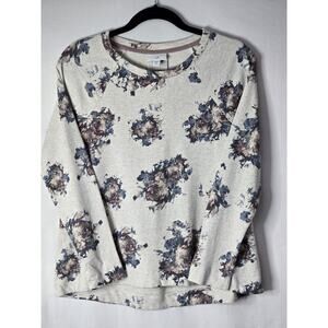 J. JILL Pleated-Back Floral Sweatshirt Oatmeal Heather Roses Cotton Size XSp